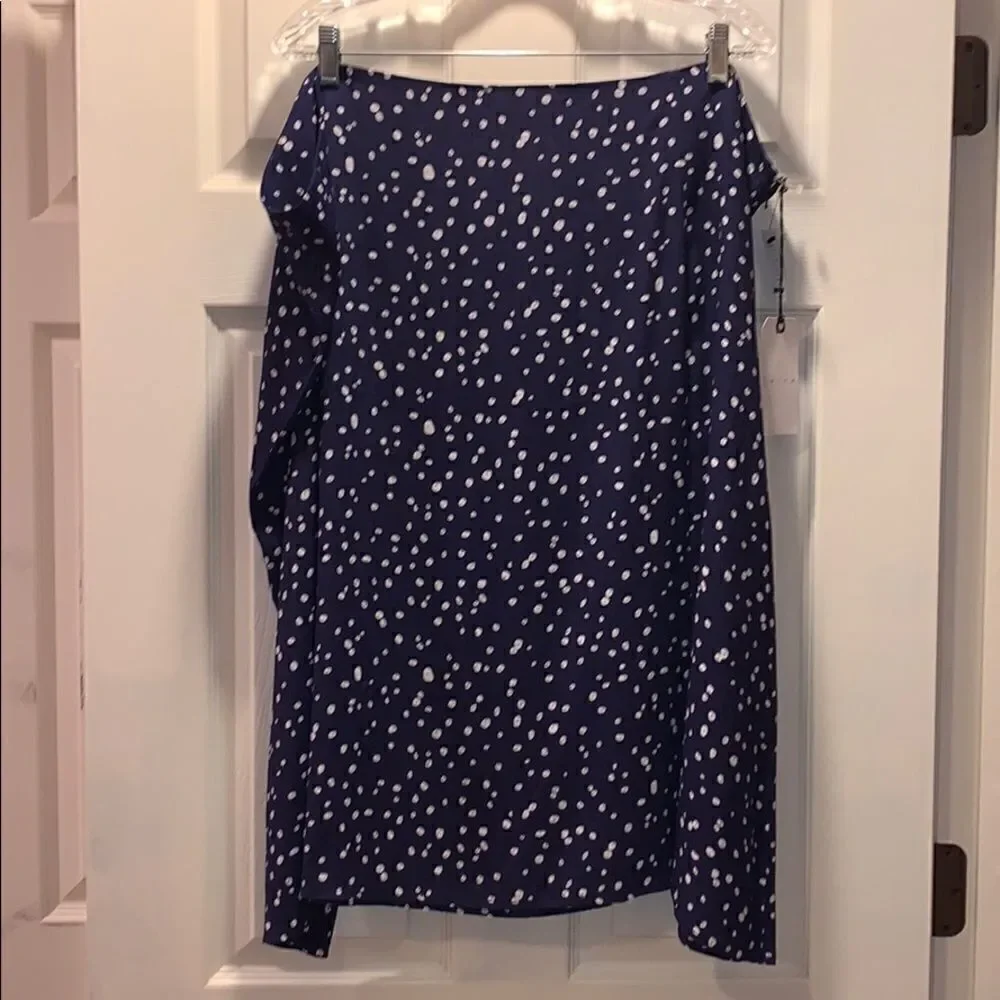 Leith Navy & White Peacoat Button Dots Skirt, NWT